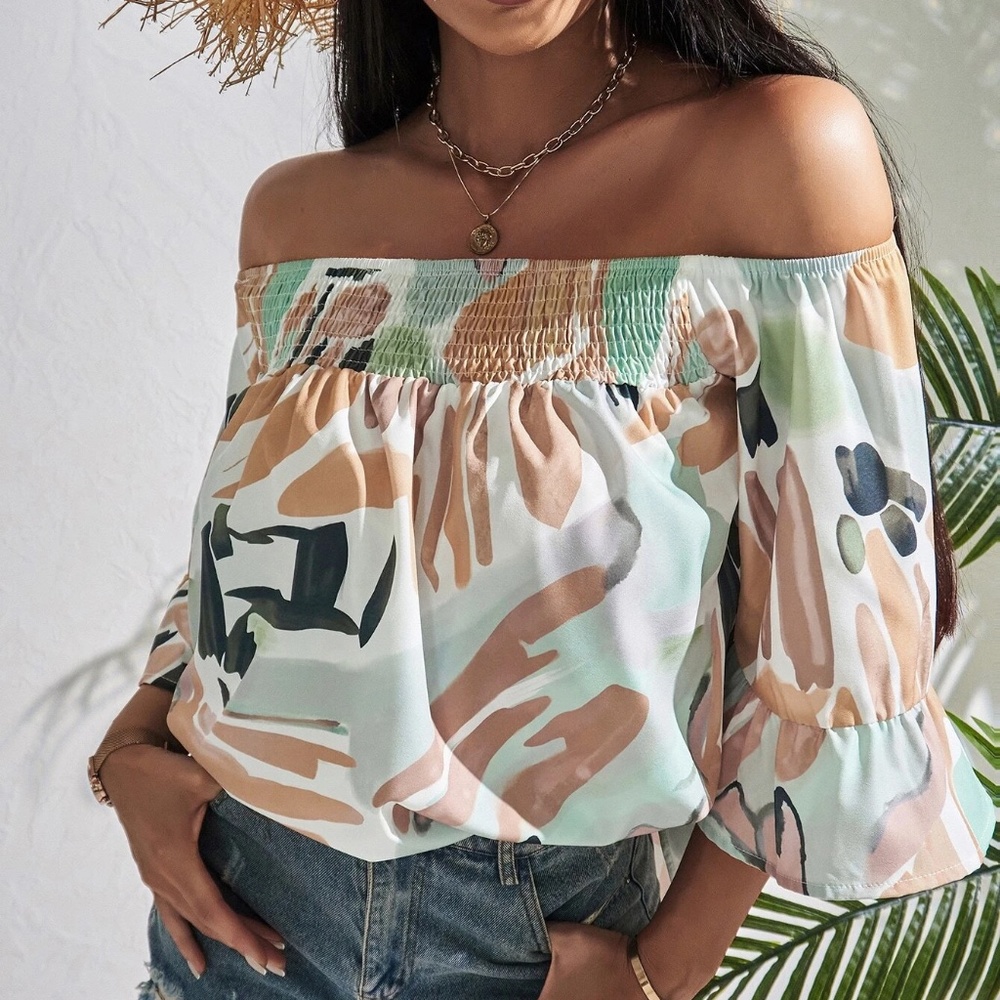 Boho Print Off Shoulder Blouse - Picture 7 of 10